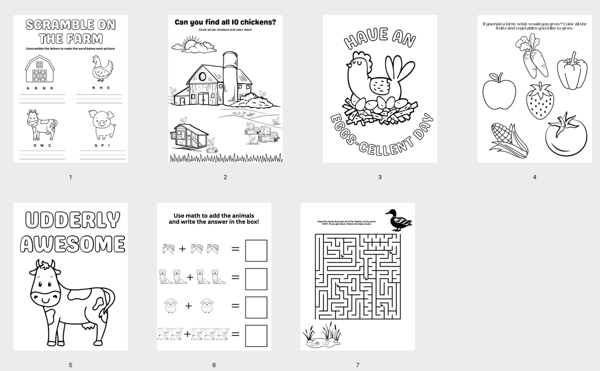 On The Farm Coloring & Activity Pages